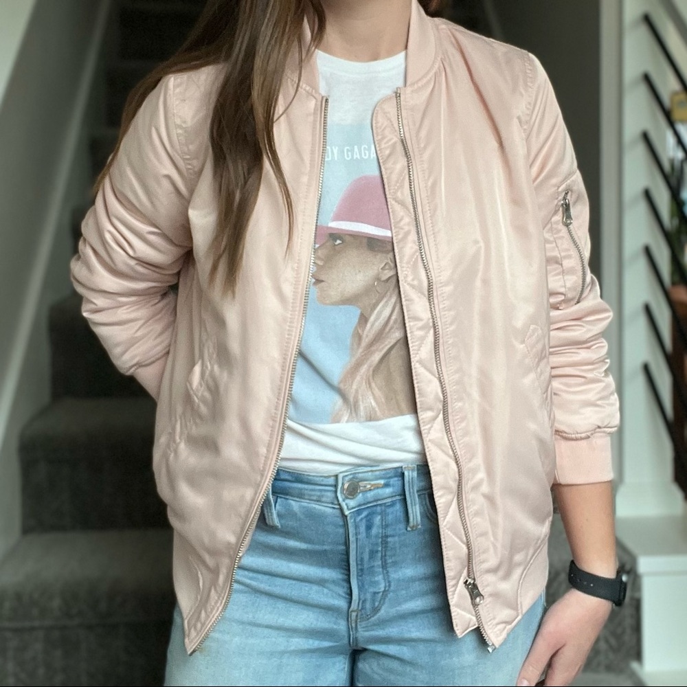 Forever 21 Blush Pink Sateen Bomber Jacket
